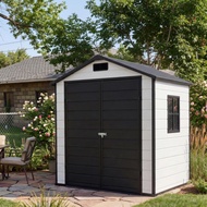 
 6x4 FT Resin Outdoor Storage Shed, Double Wall Waterproof Lockable Garden Tool Shed With Window, D