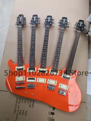 5 Neck electric bass Orange Guitar Rosewood Fretless 12-string 6-string guitar Fretless ornamental g