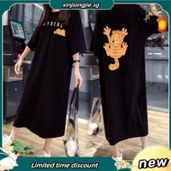 XL- 5XL Women T-shirt Dress Cartoon Coffee Cat Plus Size Loose Dress Summer Oversized Short sleeve Casual Long Dress