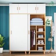 🔥2 Door Solid Wood Wardrobe Clothes Storage Cabinet with door Almari Baju Wardrobe Coat Rack MultiFunction Wardrobe