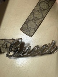 Vintage Gucci 經典銀色Logo皮帶（罕有草書字體）