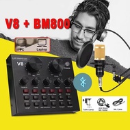 （V8 F998）Live Sound Card with Bluetooth + BM800 Professional Condenser Microphone Sound Card Full Se