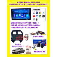 NISSAN ALMERA 2012-2015 9"ANDROID PLAYER 16GB 2RAM + CASING + HD REAR VIEW CAMERA + RECORDER (FREE MEMORY CARD)