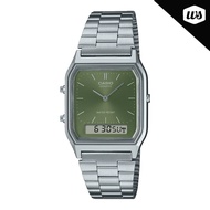 [Watchspree] Casio Analog-Digital Vintage Style Dual Time Stainless Steel Band Watch AQ230A-3A AQ-23