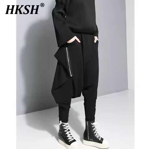 HKSH Spring Summer New Fashion New Streetwear Hip Hop Hanging Crotch Pencil Pants Casual Loose Men's