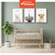 Set of three animal canvas posters featuring a polar bear, elephant, and lion, perfect for decoratin