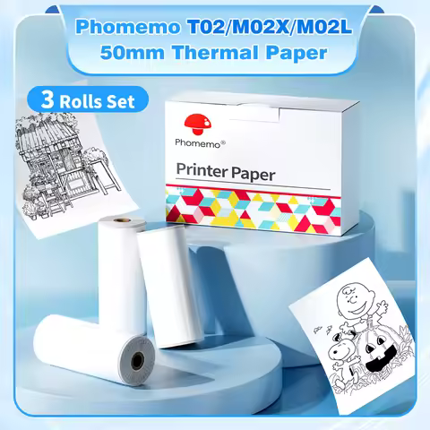 3 Rolls Phomemo White Sticker Paper Thermal Label for T02 M02L Portabal Mini Printer Keep for 10 Yea