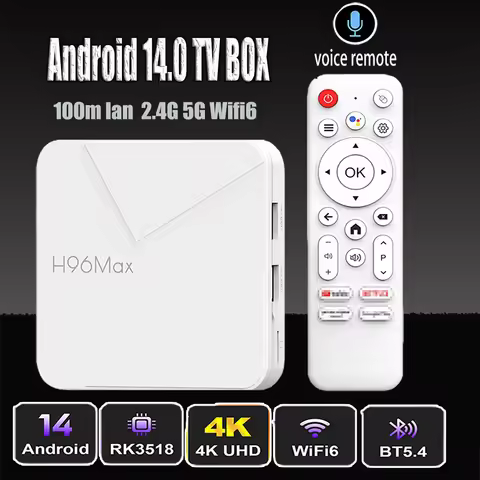 H96 Android 14 TV BOX RK3518 4K 2.4G 5G Wifi BT 100M Lan 16GB