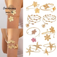 OAKDENEMYWAY Opening Arm Bracelet, Gold Color Metal Wide Open Bangle, Glamorous Multi Style Retro Ad