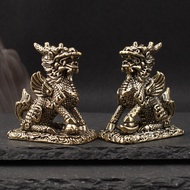 Kirin Ornaments A Pair Brass Kirin Stepping on Gossip Fortune Kirin Small Household Living Room Entr