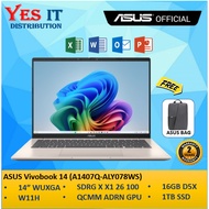 ASUS Vivobook 14 A1407Q-ALY078WS Copilot+ PC 14" (SNAPDRAGON X X1 26 100, QUALCOMM ADRENO GPU, 16GB,