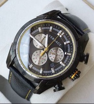 VERSACE V-Ray 黑色面盤 皮革錶帶 石英 三眼計時 男士手錶 VDB020014