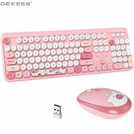 Ergonomic 2.4G Plug And Play Wireless Keyboard And Mouse Combo 104 Keys Coloful Retro Round Keycaps