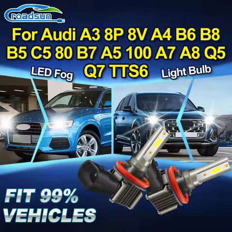 ROADSUN 2X Car LED Fog Light Bulb Plug And Play Fog Lamp Ampoule For Audi A3 8P 8V A4 B6 B8 B5 C5 80