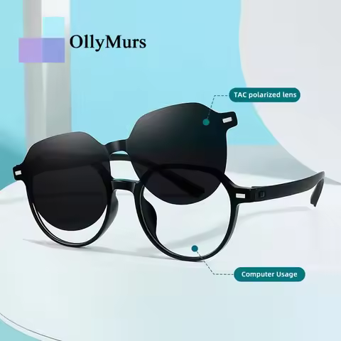 OLLYMURS Round Magnet Clip On Anti-blue Light Men Women Reading Glasses Polarized Sunglasses Hyperop