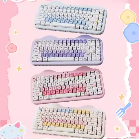 YUNZII C75 Cat Ears Mechanical Keyboard Cute Cake Wireless BT Tri-mode 75% Gasket Hot-swap Keyboard 