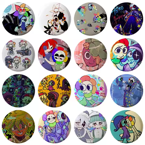 58mm New Horror Game Dandys World Sprout Anime Button Pin Cartoon Character Funny Meme Brooch Badge 