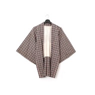 Back to Green-日本帶回羽織 黑與粉紅格紋 /vintage kimono