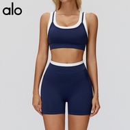 alo Fake Two-Piece Color-Block Bare Sensation Yoga Set for Women Ribbed High-Waist Casual Versatile 