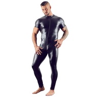 【Fast-selling】 Men Wet Look Catsuit Zipper Faux Jumpsuits Wrestling Singlet Black Tight Pvc Bodysuit