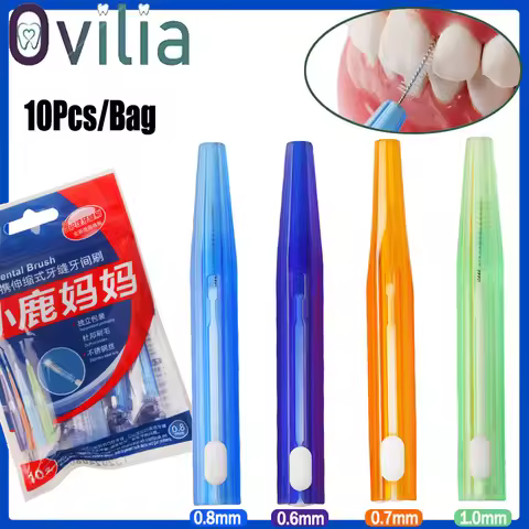 10Pcs Dental Interdental Brushes Dentistry Orthodontics Portable Between Teeth Brush 0.6-1.0mm Denti