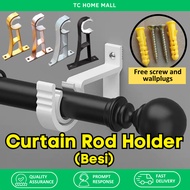 Curtain Rod Holder Bracket Tread Langsir Foot Holder Metal Iron Curtain Rod For Ceiling Wall