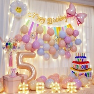 Children Girls Baby 5th Birthday Happy Birthday Ceremony Atmosphere Background Wall Balloon Decorati
