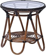 Sunflower Rattan T177KA Side Table, Rattan (Rattan), Hand Knitted, Glass Top, Dark Brown, 15.7 x 15.