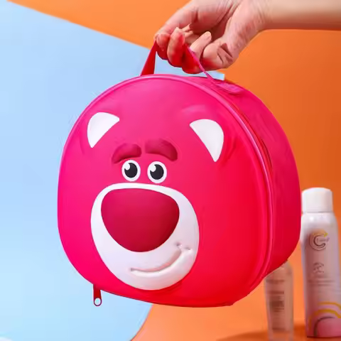 Diseny Cute Cartoon Cosmetic Bag Lotso Portable 3D Large Capacity Clutch Bag Toiletry Bag Miscellane