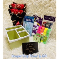 Bouquet Flower & Gift (Desk Storage & Pen & Correction Tape &  Highlighter & Glue Stick & Alarm Cloc
