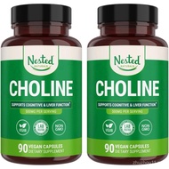 Nested Naturals Choline Bitartrate 500mg - Choline Supplements - Supports Cognitive Performance & Li