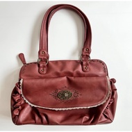 AXES FEMME MAROON EMBROIDERED LEATHER SHOULDER BAG VINTAGE COQUETTE