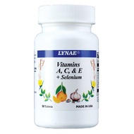 ของแท้ 100% LYNAE Vitamin A,C,E + Selenium Vitamin USA ไลเน่ วิตามิน เอ ซี อี ผสมซีลีเนียม ยีสต์ เหมาะสำหรับผู้มีปัญหาต้อกระจก ช่วยเรื่องภูมิแพ้ 50 เม็ด