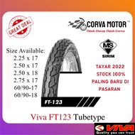 new In stock Corva Motor Tayar Viva Tube-Type Tyre Ft123 Bunga Sotong 2.25-17 225-17 2.50-17 250-17 2.50-18 2.75-17 60/9
