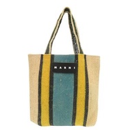 Marni Canapa 手提包，條紋亞麻布，米色、黃色和藍色，1422 [二手] MARNI