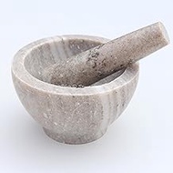 Stones And Homes Indian Brown Mortar and Pestle Set Large Bowl Marble Medicine Pills Stone Grinder for Kitchen and Home 5 Inch Polished Decorative Round Medicine Pills Stone Grinder - (13 x 8 cm)