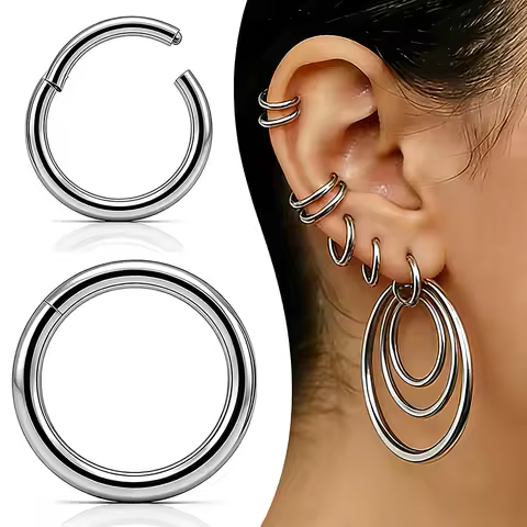 1Pc High Polished 316L Surgical Steel Nose Ring Hoop Ear Piercing Jewelry Hinged Clicker Piercing fo