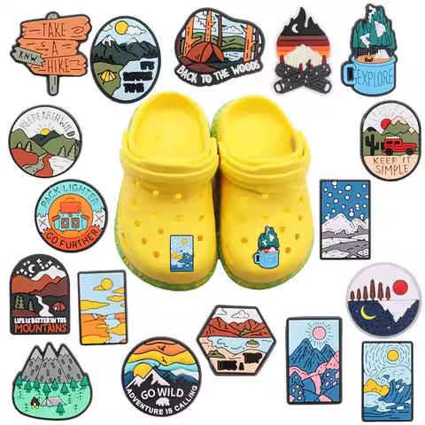 17PCS Life Is Better in The Mountain Go Wild Shoes Charms Accessories Adult Buckle Sandal Decoration