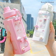 700ml /900ml Cute Water Bottle for Girls with Lid Straw Sticker Plastic Juice Milk Portable Kawaii Tumbler Children's Drinkware 水壶