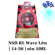 Nhông Sên Dĩa Redleo Wave 110 / S110 / Wave Blade 110 / Future 125 / RSX ( 14 - 36 ) Sên 10ly 108 m