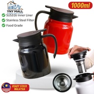 [YNY Mall] [ 1000ml ] Tea Pot Stainless Steel 316 Kettle / Cerek Air Teh Keluli / 1000ML不锈钢茶水分离保温咖啡壶(316)