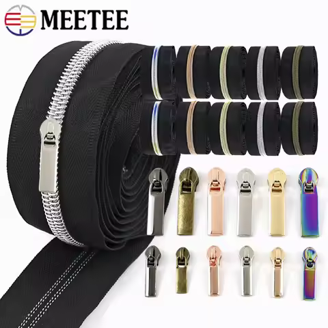 4-10M Meetee 3# 5# Black Nylon Zippers with Sliders Garment Zipper Puller Purse Closure Zip Tape Zip