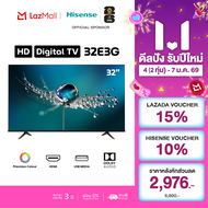 Hisense ทีวี 32 นิ้ว LED HD 720P TV ดิจิตอลทีวี/DVB-T2 /AV Inv/HDMI /USB 2.0 /Slim  (รุ่น 32E3G)