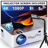 Projector with WiFi and Bluetooth, 5G WiFi, Native 1080P/16000L Video Projector with Screen, 4K Supp