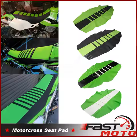 For Kawasaki Black/Green Motocross MX Ribbed Traction Seat Cover Pad for KX85 KX112 KX100 KX65 KXF45