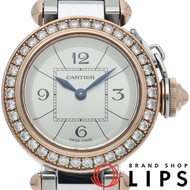 卡地亞 Miss Pasha 女士腕錶，鑲鑽錶圈，型號 WJ124021，附原廠錶盒和保固卡，18K 金，PG/SS 錶殼，銀色，拋光，成色極佳 [二手]