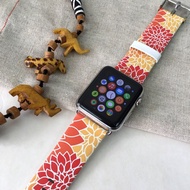 Apple / Samsung Watch 橙紅色碎花圖案手錶帶適合任何型號 -25