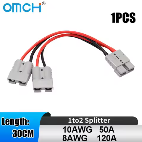OMCH 50A 10awg/120A 8awg 1to2 Splitter 30cm Wire Connector High Current Solar Battery Extension Char