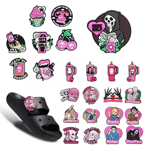4-135pcs Halloween Pink Ghost Shoe Charms DIY Craft Accessories Shoe Jibbitz-Type Charms for Crocs-s