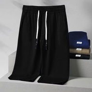 Summer Unisex 3/4 Pants Fashion Outdoor Casual Shorts Basic Men Three Quarter Pants Elastic Waist Me